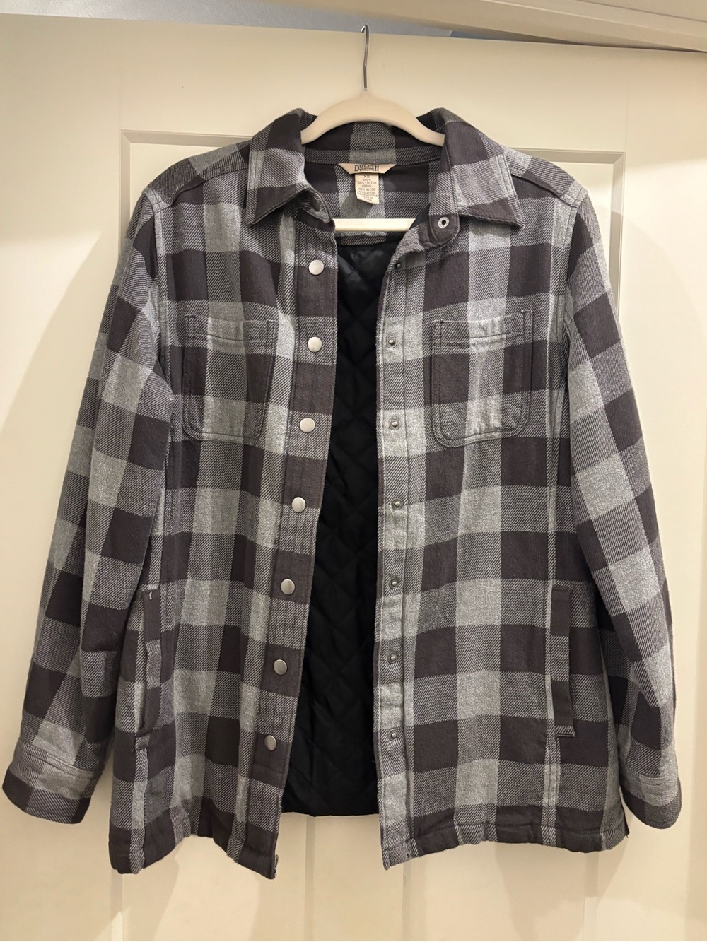 Duluth Trading Co Gray Plaid Quilted-Lined Jacket